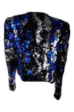 Load image into Gallery viewer, GINA BACCONI Vintage Black Blue Silver Sequin Cropped Jacket (UK 10)-Gina Bacconi-The Freperie

