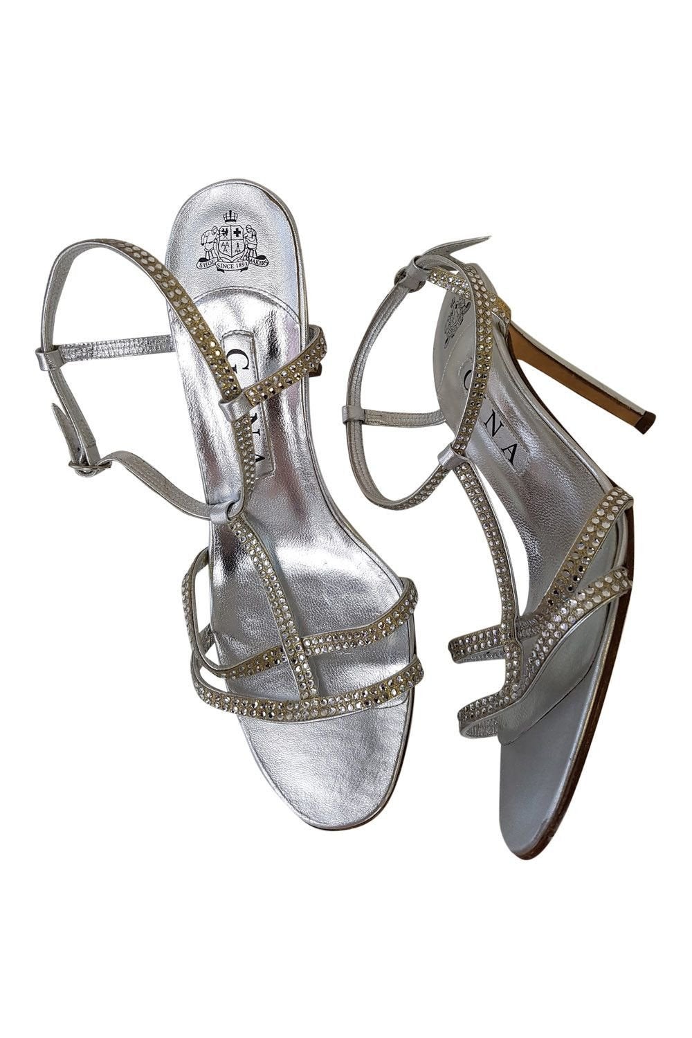 GINA Silver Swarovski Crystal Studded Strappy Shoes (UK 6) – The Freperie