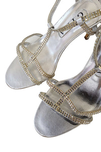GINA Silver Swarovski Crystal Studded Strappy Shoes (UK 6)-Gina-The Freperie