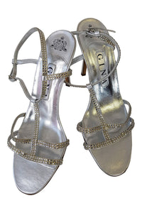 GINA Silver Swarovski Crystal Studded Strappy Shoes (UK 6)-Gina-The Freperie