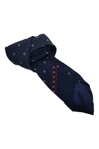 GRES Navy Fleur De lis Print Silk Tie (58")-Gres-The Freperie