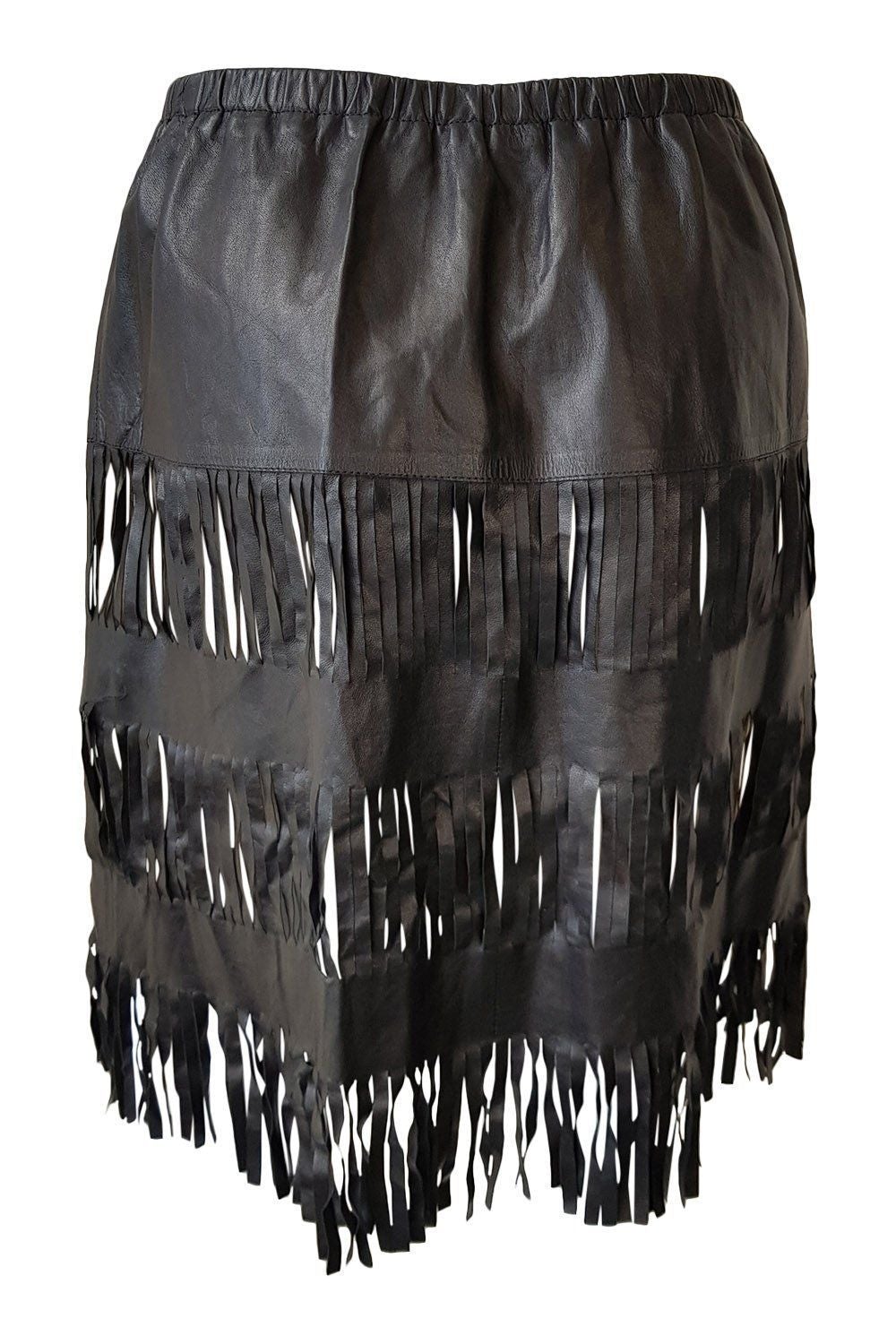 GUCCI Shredded & Tassled Leather Mini Skirt (IT 40)-Gucci-The Freperie