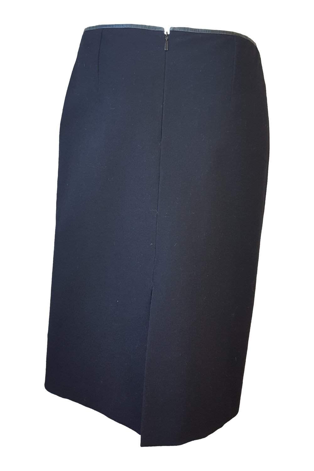 GUCCI Black Wool and Leather Trim Pencil Skirt (42)-Gucci-The Freperie