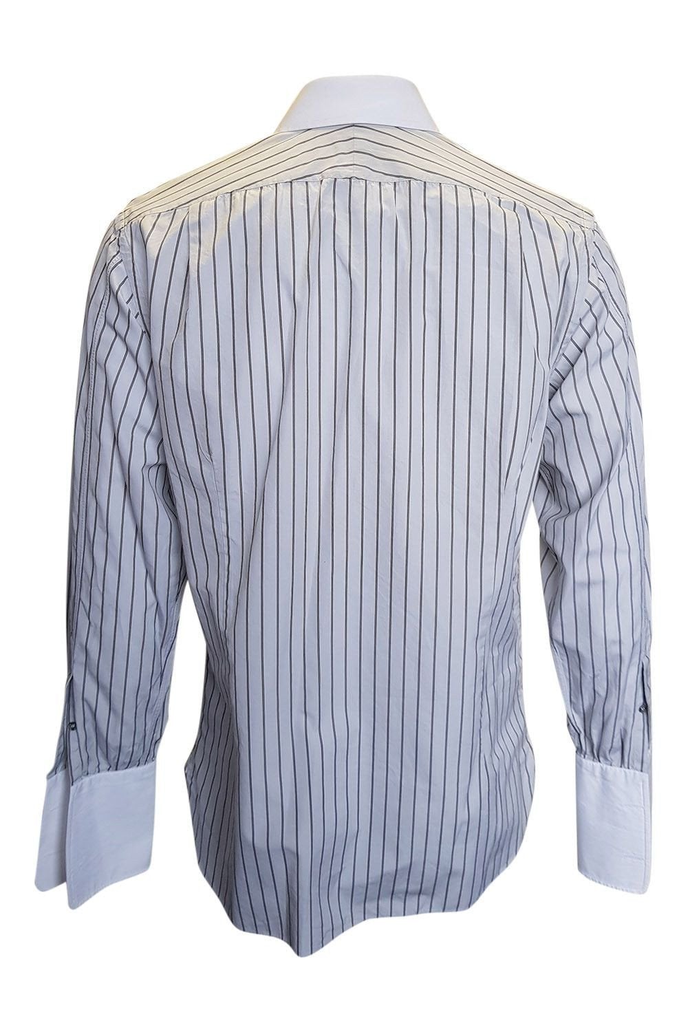 GUCCI Off White 100% Cotton Shirt With Brown Stripes (16")-Gucci-The Freperie