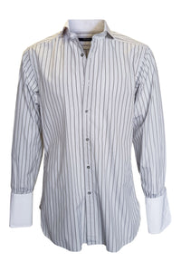 GUCCI Off White 100% Cotton Shirt With Brown Stripes (16")-Gucci-The Freperie