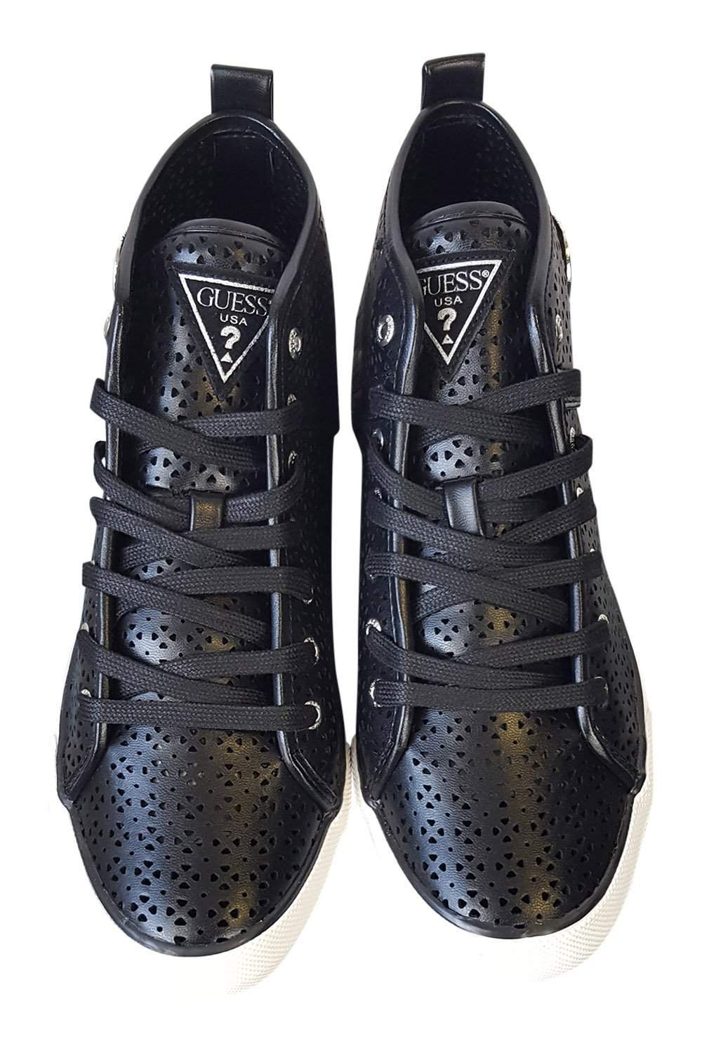 GUESS Glinna Matte Black Laser Cut High Top Sneakers (41)-Guess-The Freperie