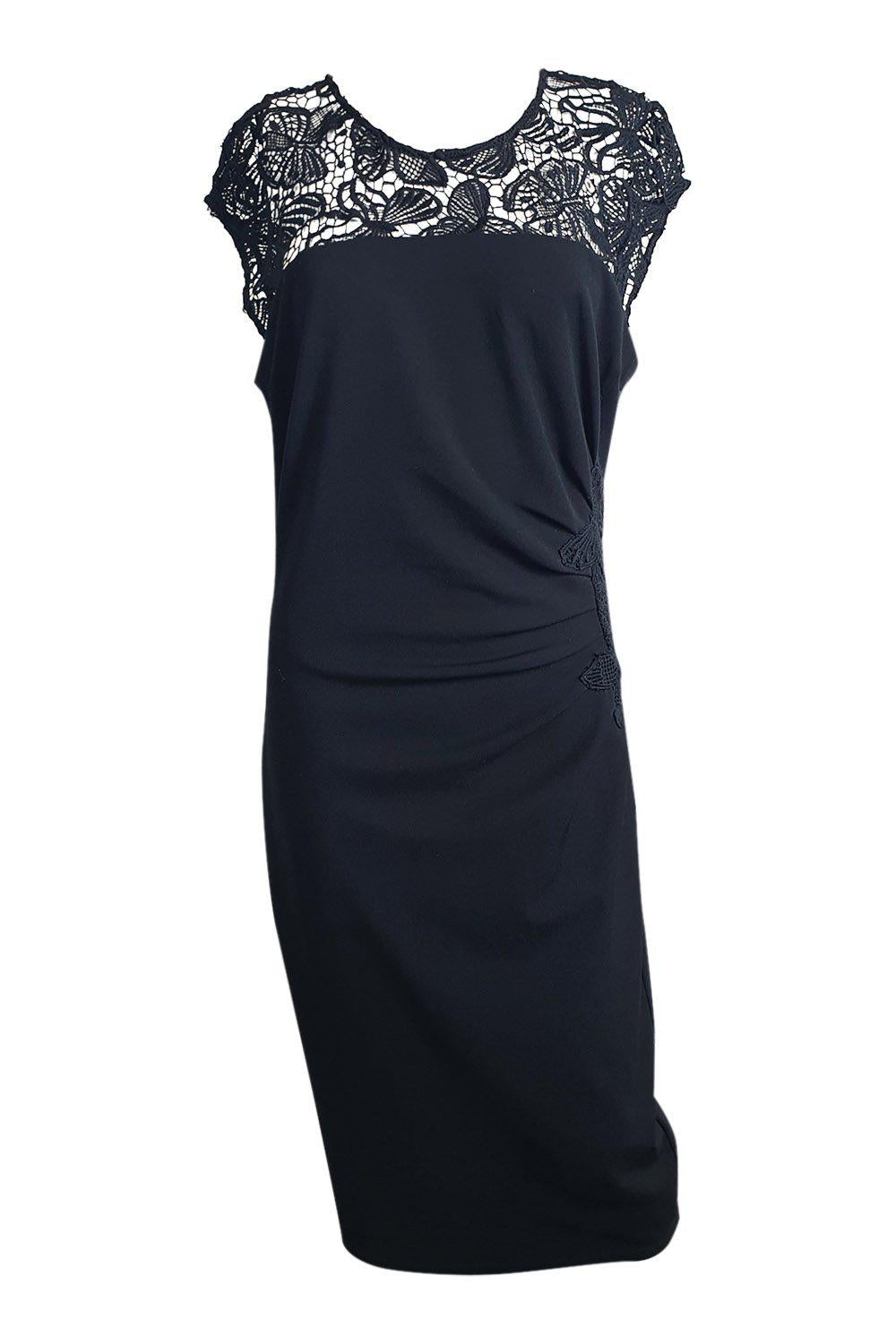 HALE BOB Black Lace Trim Short Sleeved Bodycon Dress (L)-The Freperie
