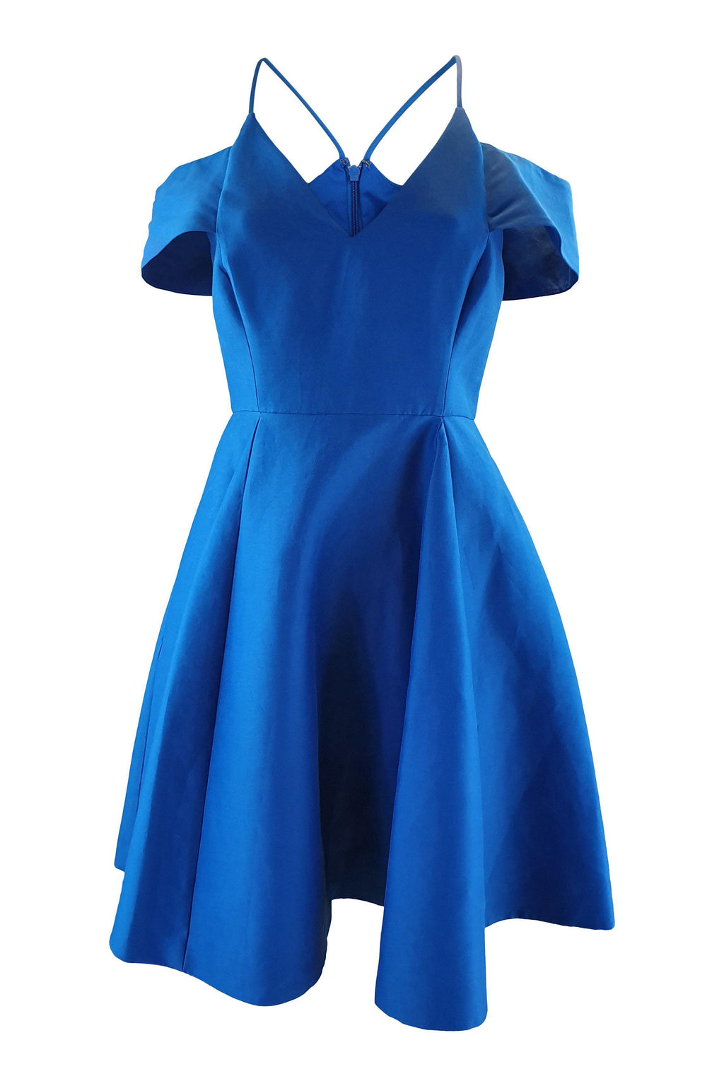 HALSTON HERITAGE Cold-Shoulder V-Neck Silk Faille Cocktail Dress (2)-Halston Heritage-The Freperie