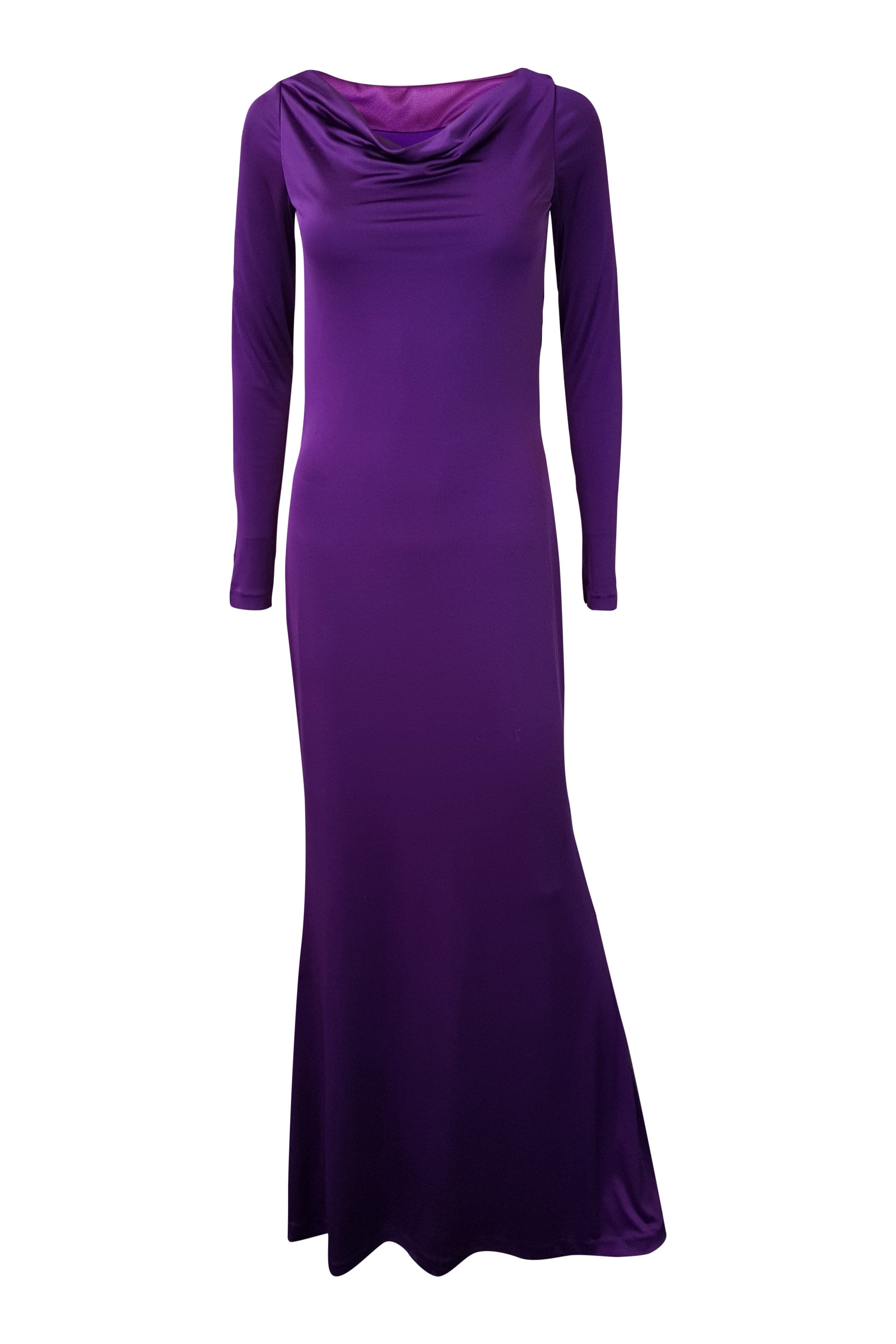 HALSTON HERITAGE Purple Long Sleeve Maxi Dress (UK 6)-Halston Heritage-The Freperie