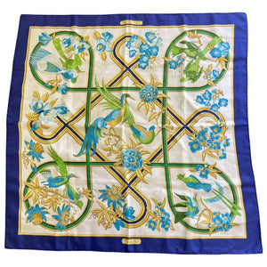 HERMES Carcaibes Beige/Green/Blue Silk Scarf with Certificate-The Freperie
