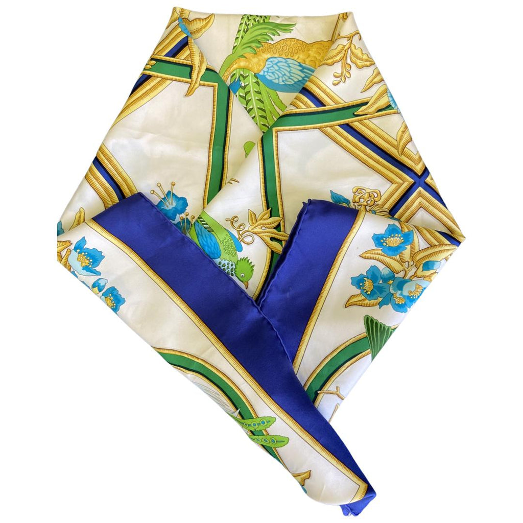 HERMES Carcaibes Beige/Green/Blue Silk Scarf with Certificate-The Freperie