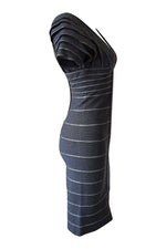 Load image into Gallery viewer, HERVE LEGER Grey Short Sleeved V Neck Bandage Dress (S)-Hervé Léger‎-The Freperie
