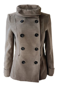 H&M Vintage Women's Tan Brown Double Breasted Pea Coat (36)-H&M-The Freperie