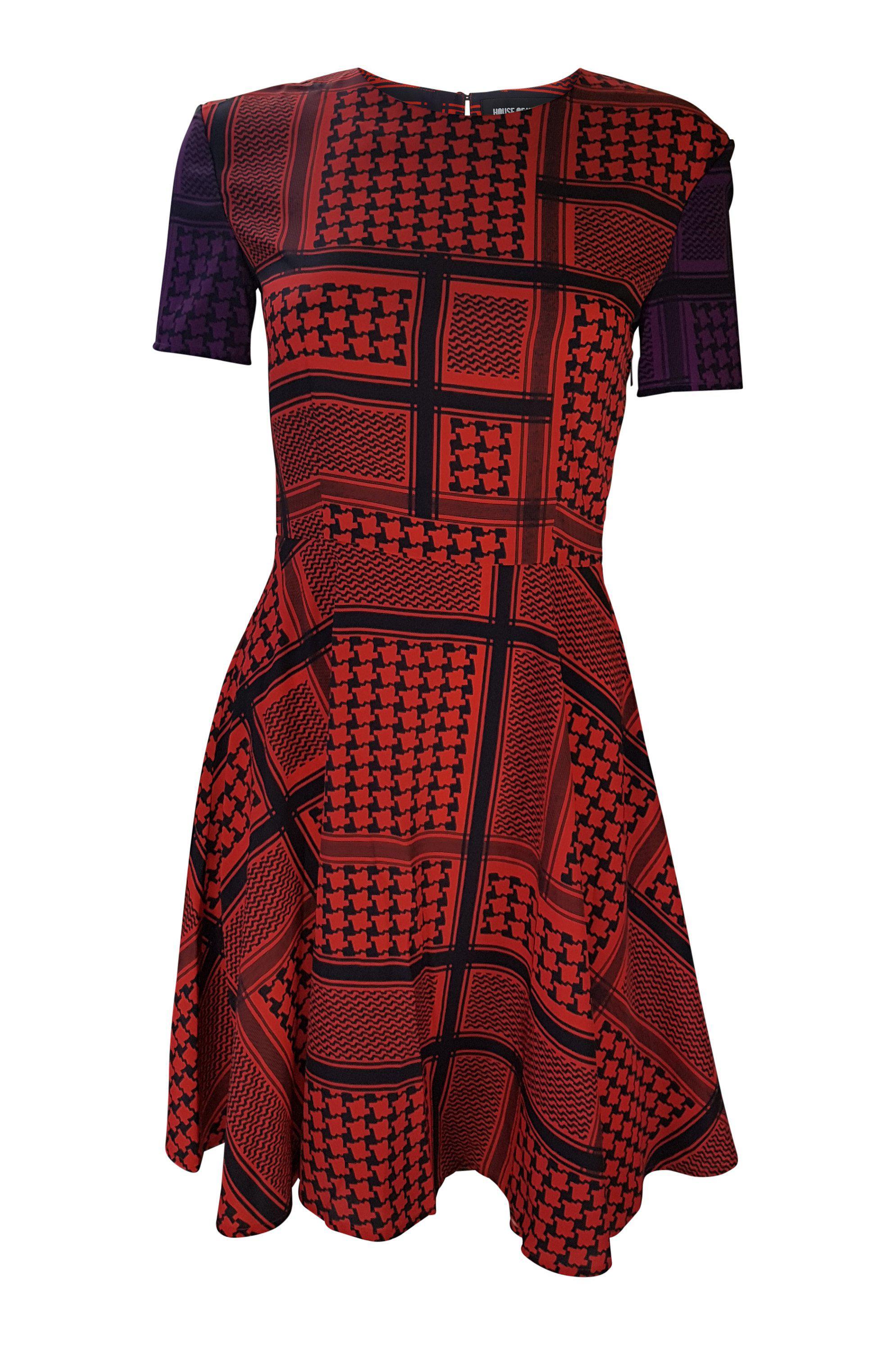 HOUSE OF HOLLAND Red Geometric Print Skater Dress (8)-House of Holland-The Freperie