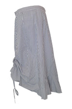 Load image into Gallery viewer, IRIS &amp; INK Blue White Striped Cotton Asymmetric Midi Skirt (UK 14)-Iris &amp; Ink-The Freperie
