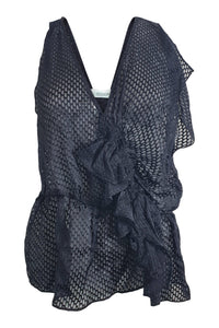 IRO Ilen Black Silk Mix Sleeveless Sheer Blouse (FR 40)-IRO-The Freperie