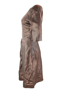 ISA ARFEN Bronze 3/4 Sleeve Cut Out Linen Dress (UK 8)-Isa Arfen-The Freperie