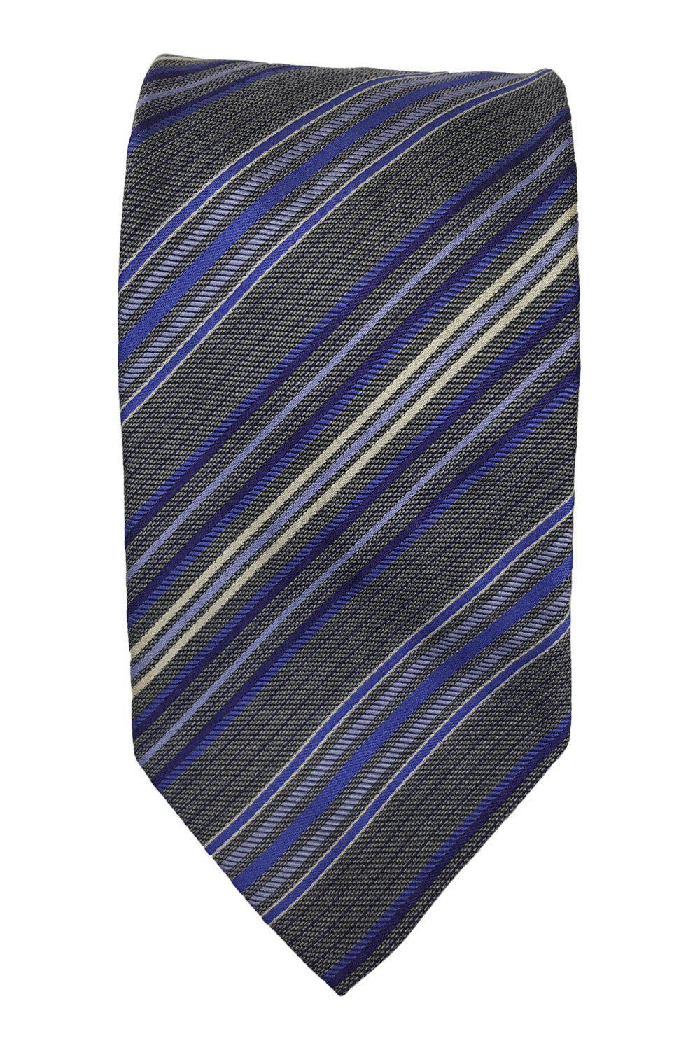 JAEGER 100% Silk Grey Tie Contrasting Blue Diagonal Stripes (60")-Jaeger-The Freperie