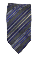 Load image into Gallery viewer, JAEGER 100% Silk Grey Tie Contrasting Blue Diagonal Stripes (60&quot;)-Jaeger-The Freperie
