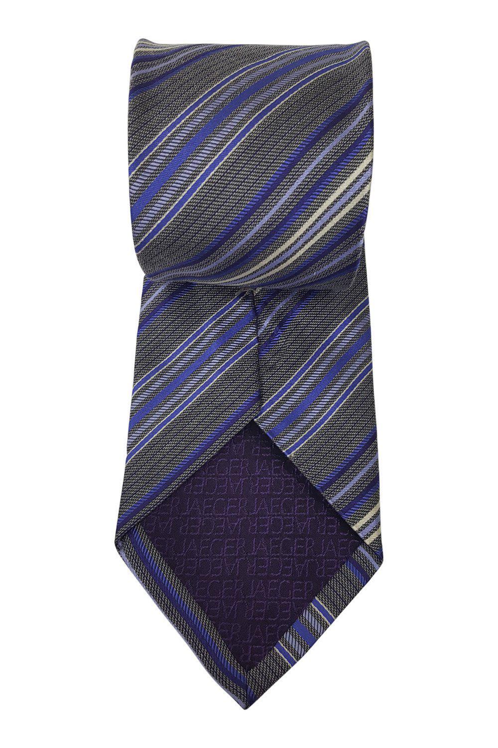 JAEGER 100% Silk Grey Tie Contrasting Blue Diagonal Stripes (60")-Jaeger-The Freperie