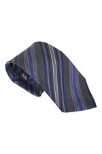 Load image into Gallery viewer, JAEGER 100% Silk Grey Tie Contrasting Blue Diagonal Stripes (60&quot;)-Jaeger-The Freperie
