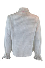 Load image into Gallery viewer, JANET COLTON Vintage White Polyester Polka Dot Ruffled Collar Shirt (40)-The Freperie
