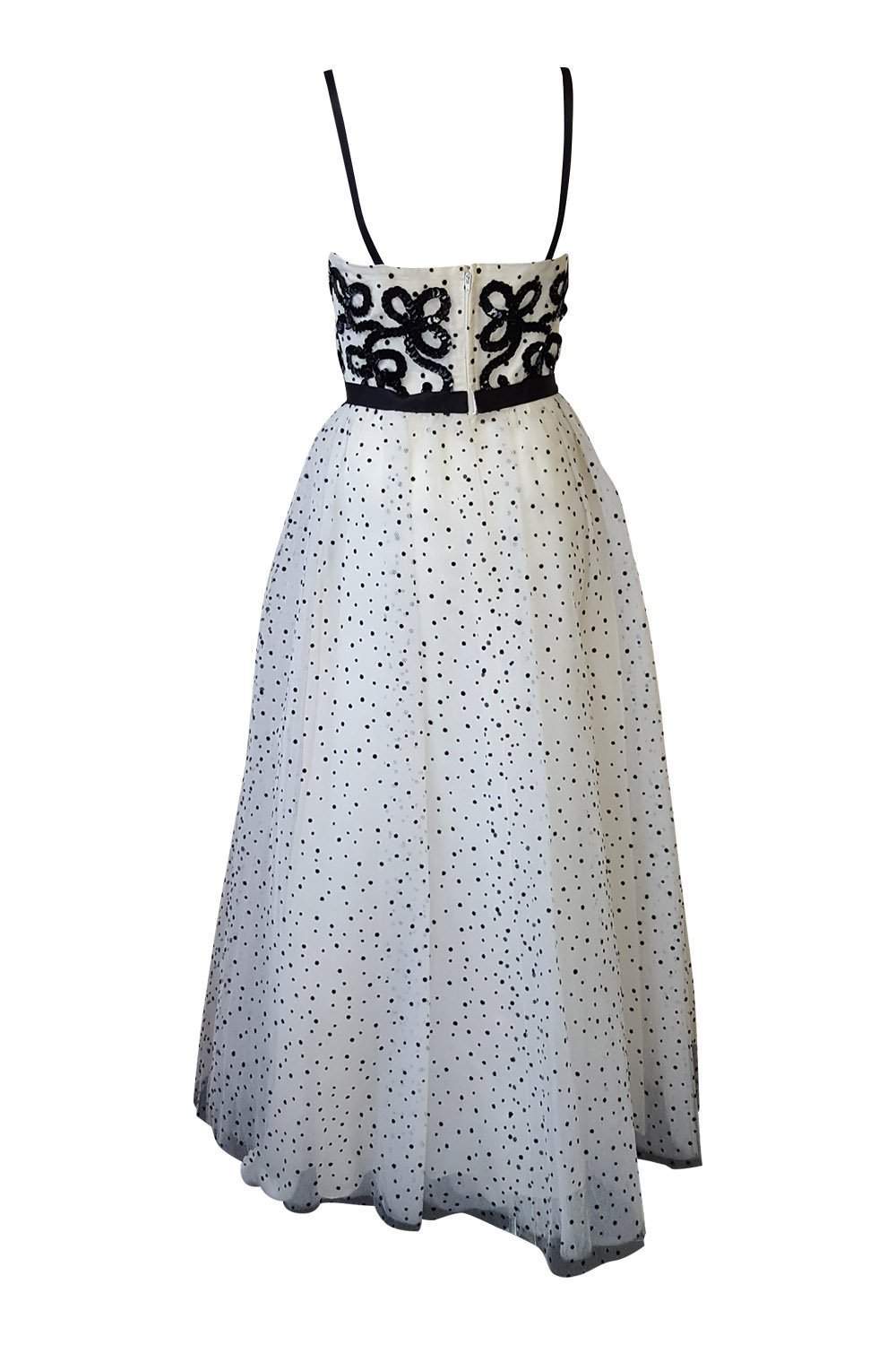 JEAN ALLEN Vintage Black and White Polka Dot Prom Dress (UK 10)-Jean Allen-The Freperie