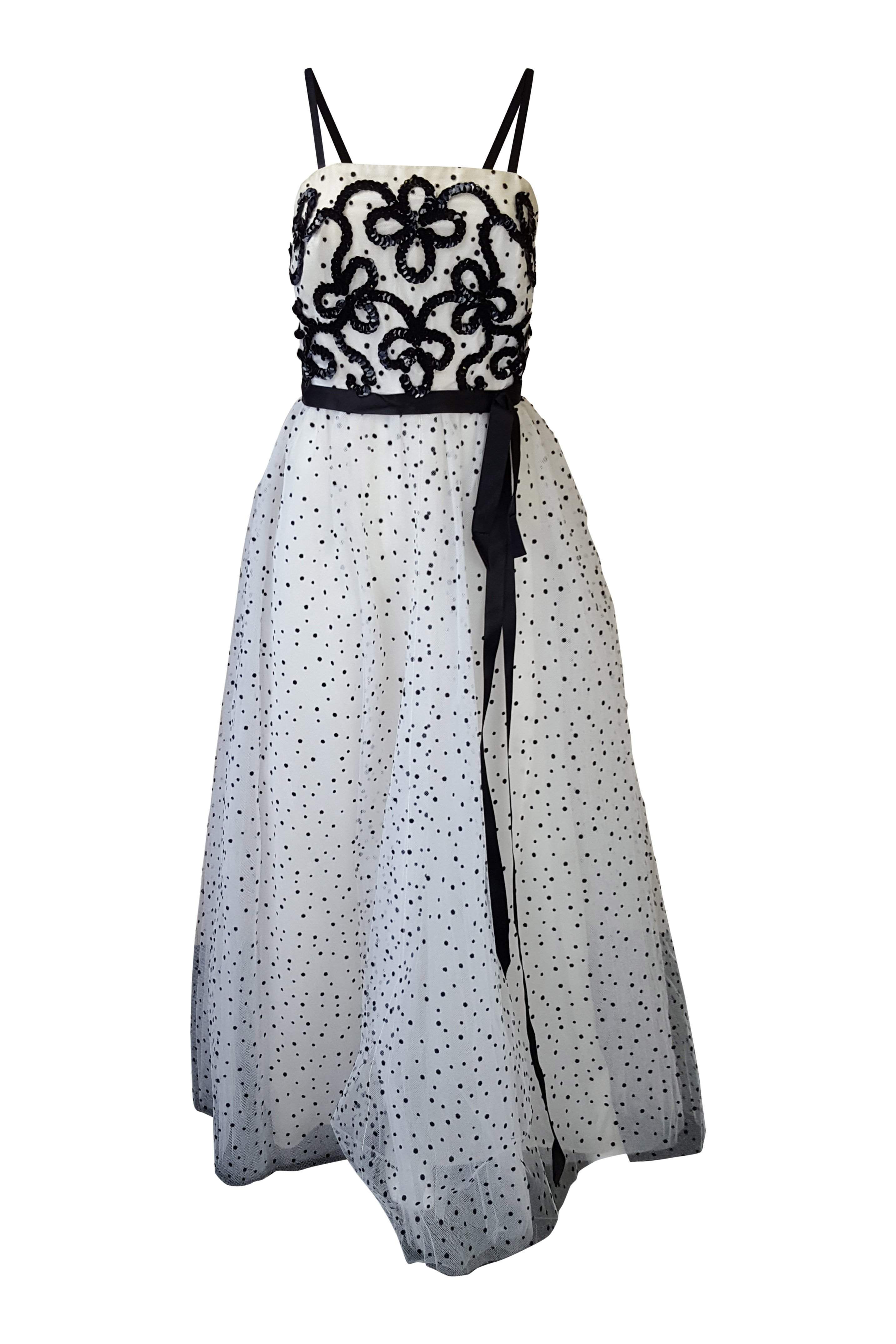 JEAN ALLEN Vintage Black and White Polka Dot Prom Dress (UK 10)-Jean Allen-The Freperie