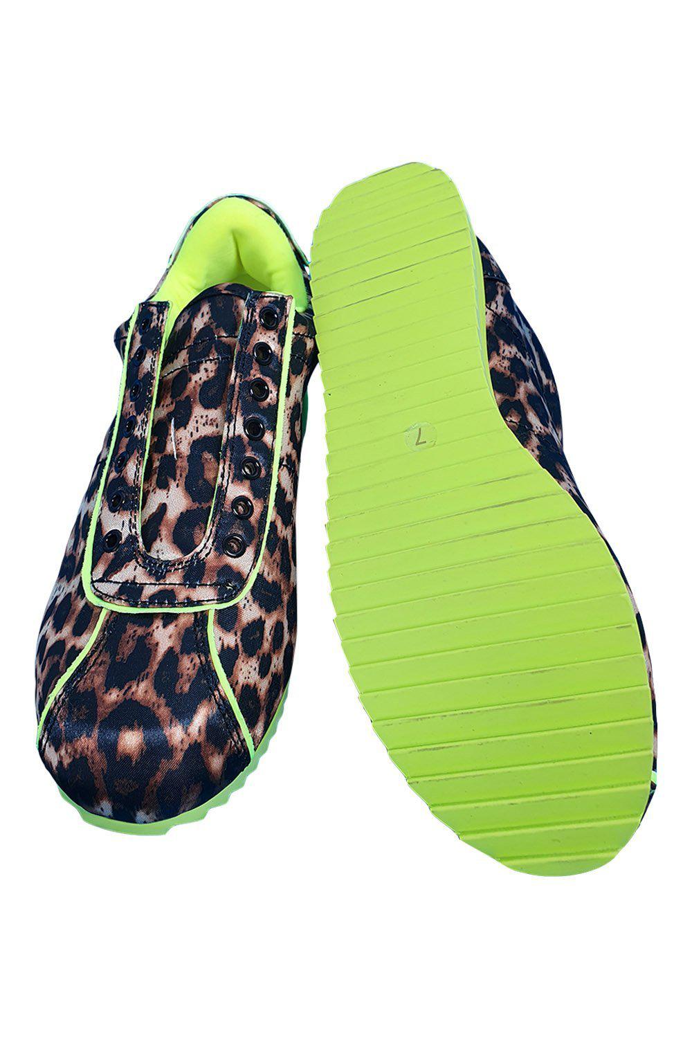 JEFFREY CAMPBELL Sprinter-b Rally Sneaker In Cheetah Satin/ Neon Yellow (US 7 | UK 4)-Jeffrey Campbell-The Freperie