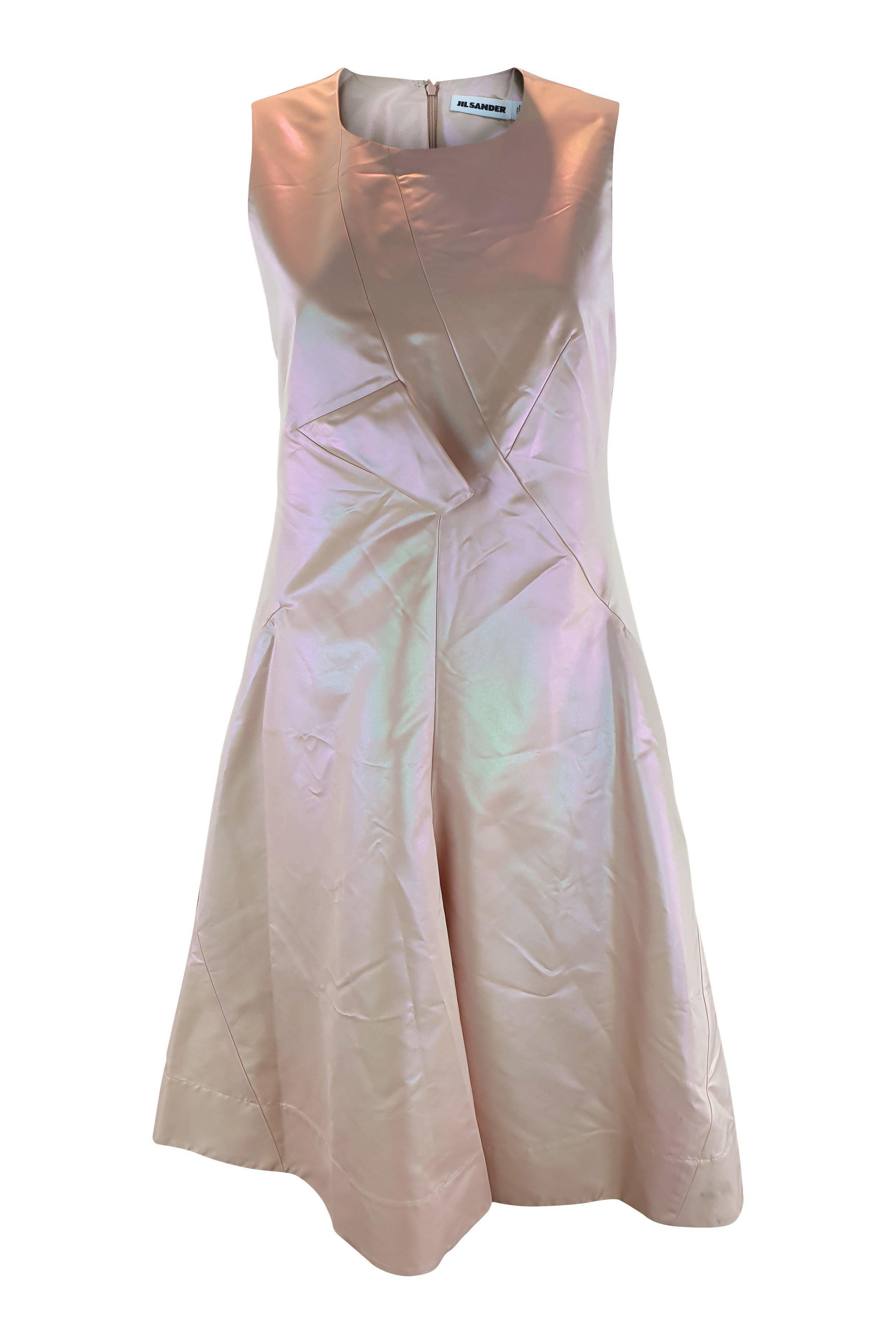 JIL SANDER Pale Pink Silk Mix Fit and Flare Dress (36)-Jil Sander-The Freperie