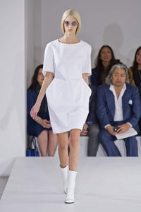 JIL SANDER S/S 2013 White Cotton Blend Sculptured Kimono Dress (DE 38)-Jil Sander-The Freperie