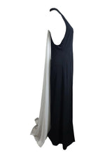 Load image into Gallery viewer, JILL STUART Black Racerback Maxi Dress White Chiffon Train (8)-The Freperie
