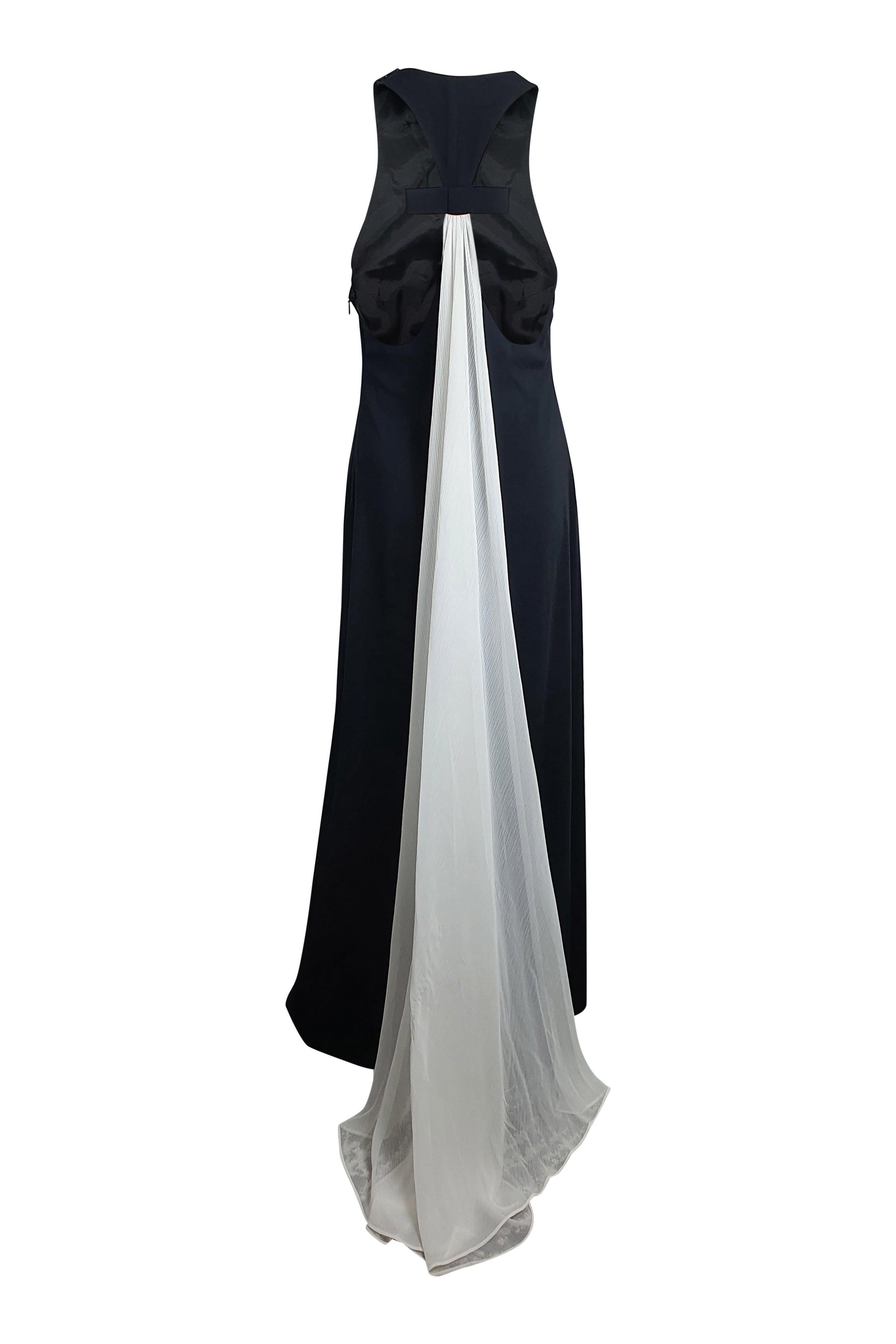 JILL STUART Black Racerback Maxi Dress White Chiffon Train (8)-The Freperie