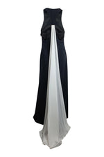Load image into Gallery viewer, JILL STUART Black Racerback Maxi Dress White Chiffon Train (8)-The Freperie
