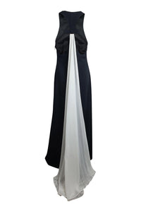 JILL STUART Black Racerback Maxi Dress White Chiffon Train (8)-The Freperie