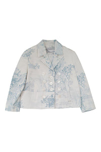 JOHN GALLIANO Kids Cotton Blend White Toile De Jouy Print Blazer (4)-The Freperie