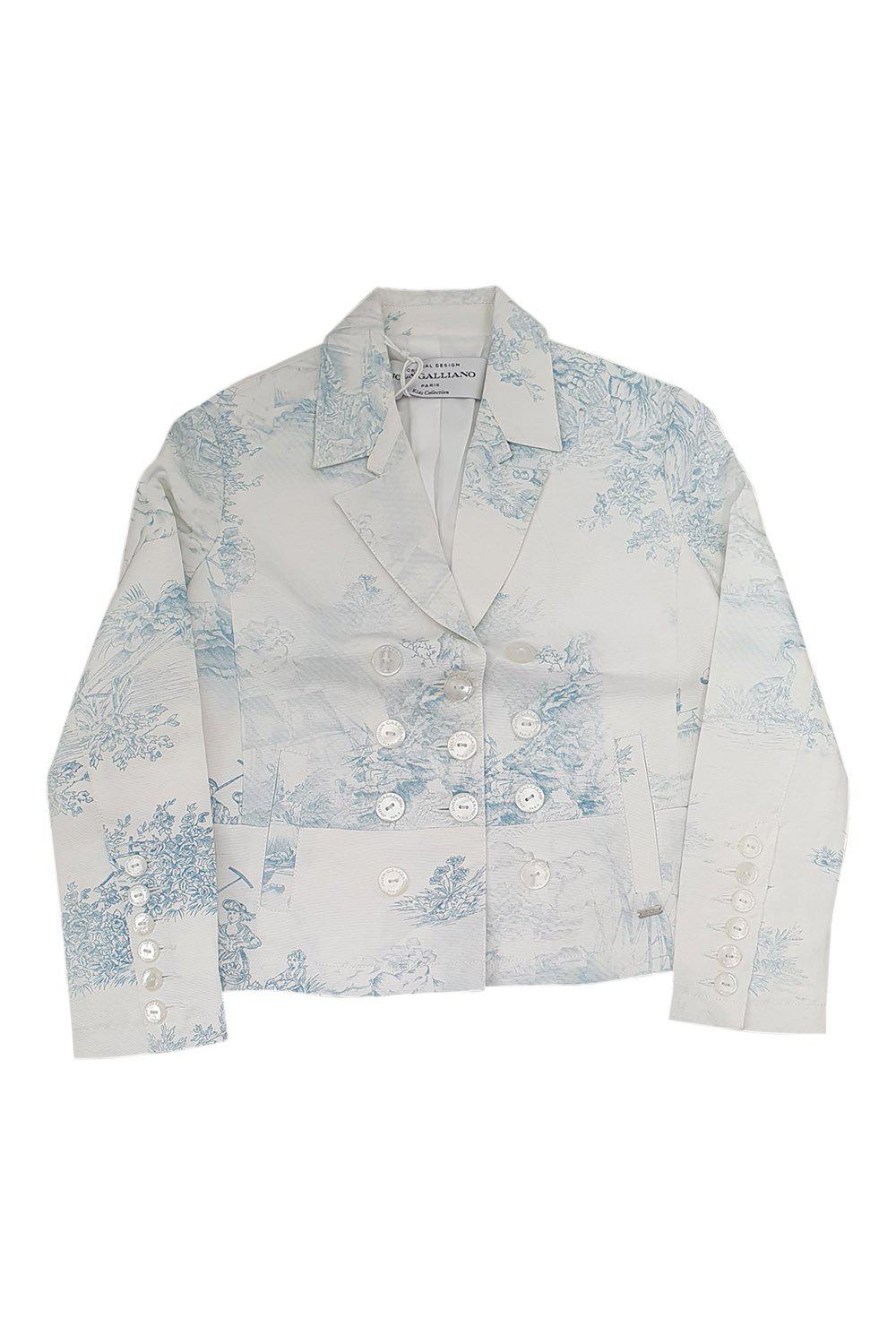 JOHN GALLIANO Kids Cotton Blend White Toile De Jouy Print Blazer (8)-The Freperie