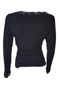 JOSIE NATORI Black Fitted Long Sleeved Top Laced Edging (L)-Josie Natori-The Freperie