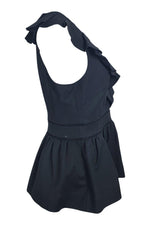 Load image into Gallery viewer, KATE SPADE Black California Dreaming Ruffle Neck Fitted Top (US 6 | UK 10)-The Freperie
