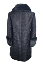 Load image into Gallery viewer, KATE SPADE Black Dashing Beauty Metallic Jacquard Faux Fur Trim Coat (US 0 | UK 4)-The Freperie

