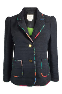 KATE SPADE Black Picnic Perfect Blossom Trimmed Tweed Jacket (US 2 | UK 6)-The Freperie
