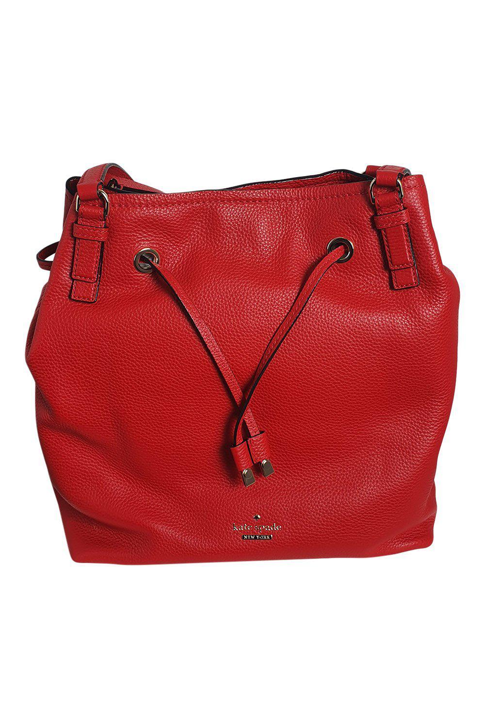 KATE SPADE Cherry Red Leather Medium Bucket Bag (M)-The Freperie