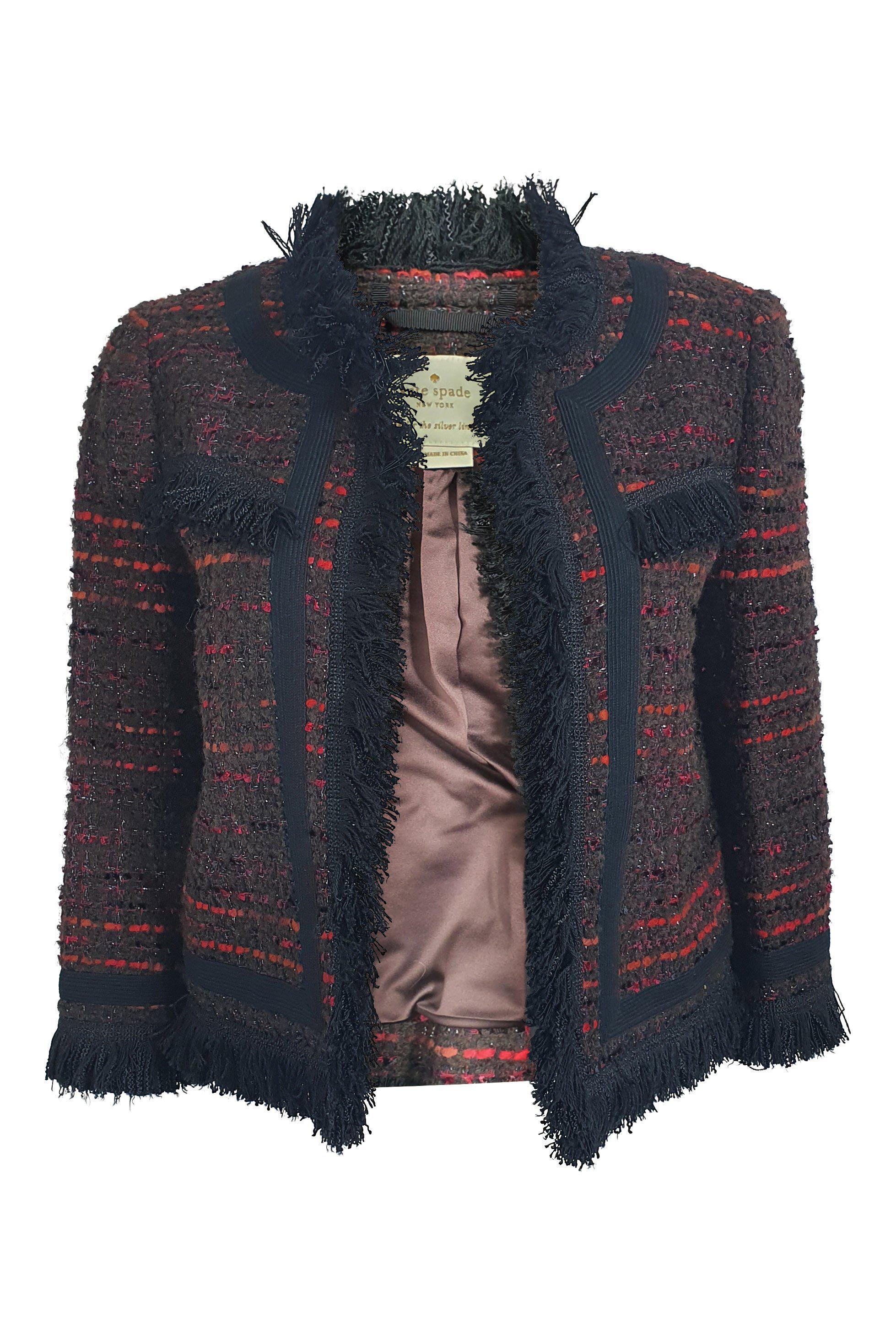 KATE SPADE New York Bittersweet So Foxy Multi Tweed fringe Jacket (US 0)-The Freperie