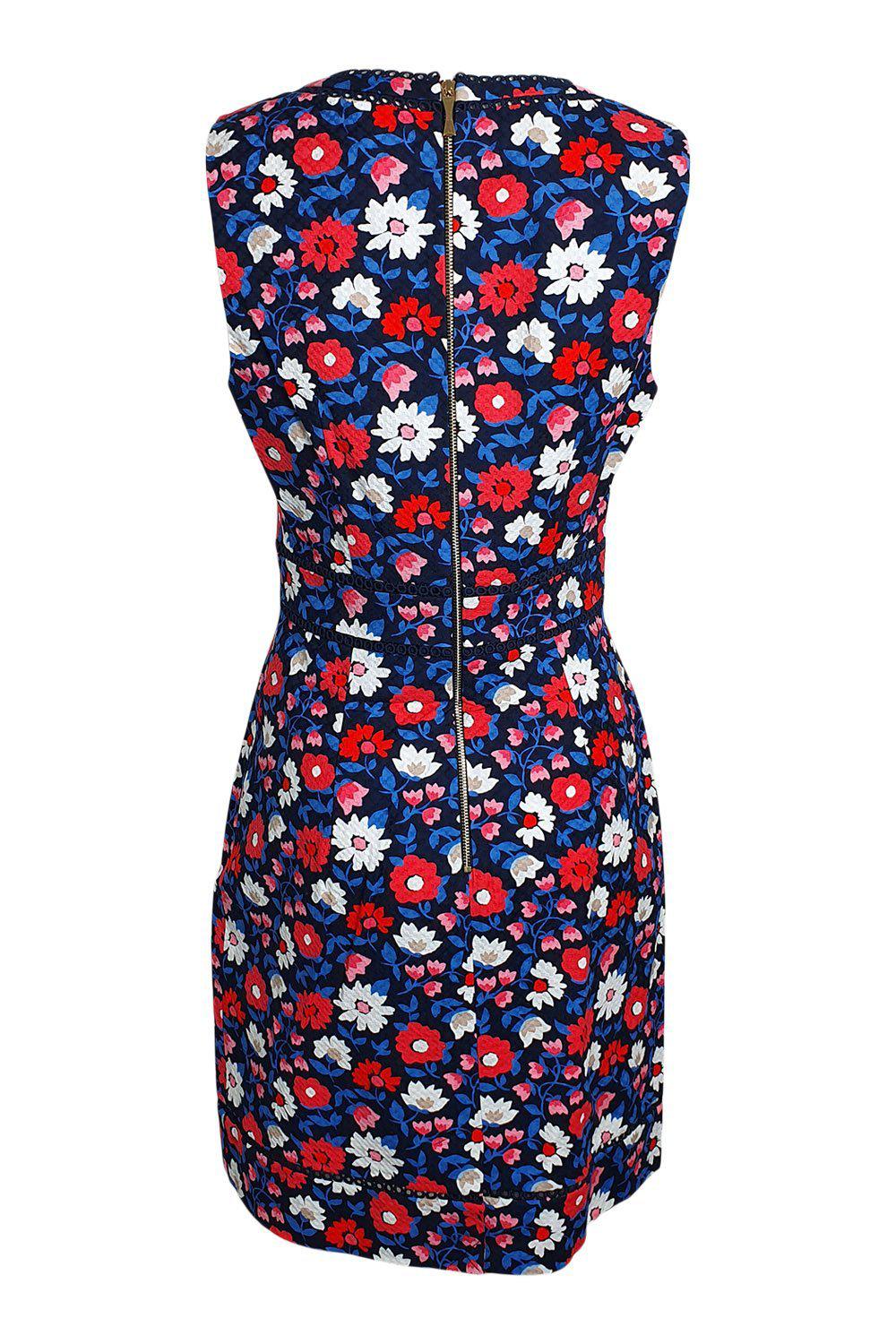 KATE SPADE New York Blue Floral Print Daisy Jacquard Sheath Dress (US 0 | UK 06)-The Freperie