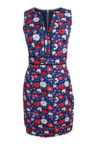 KATE SPADE New York Blue Floral Print Daisy Jacquard Sheath Dress (US 0 | UK 06)-The Freperie