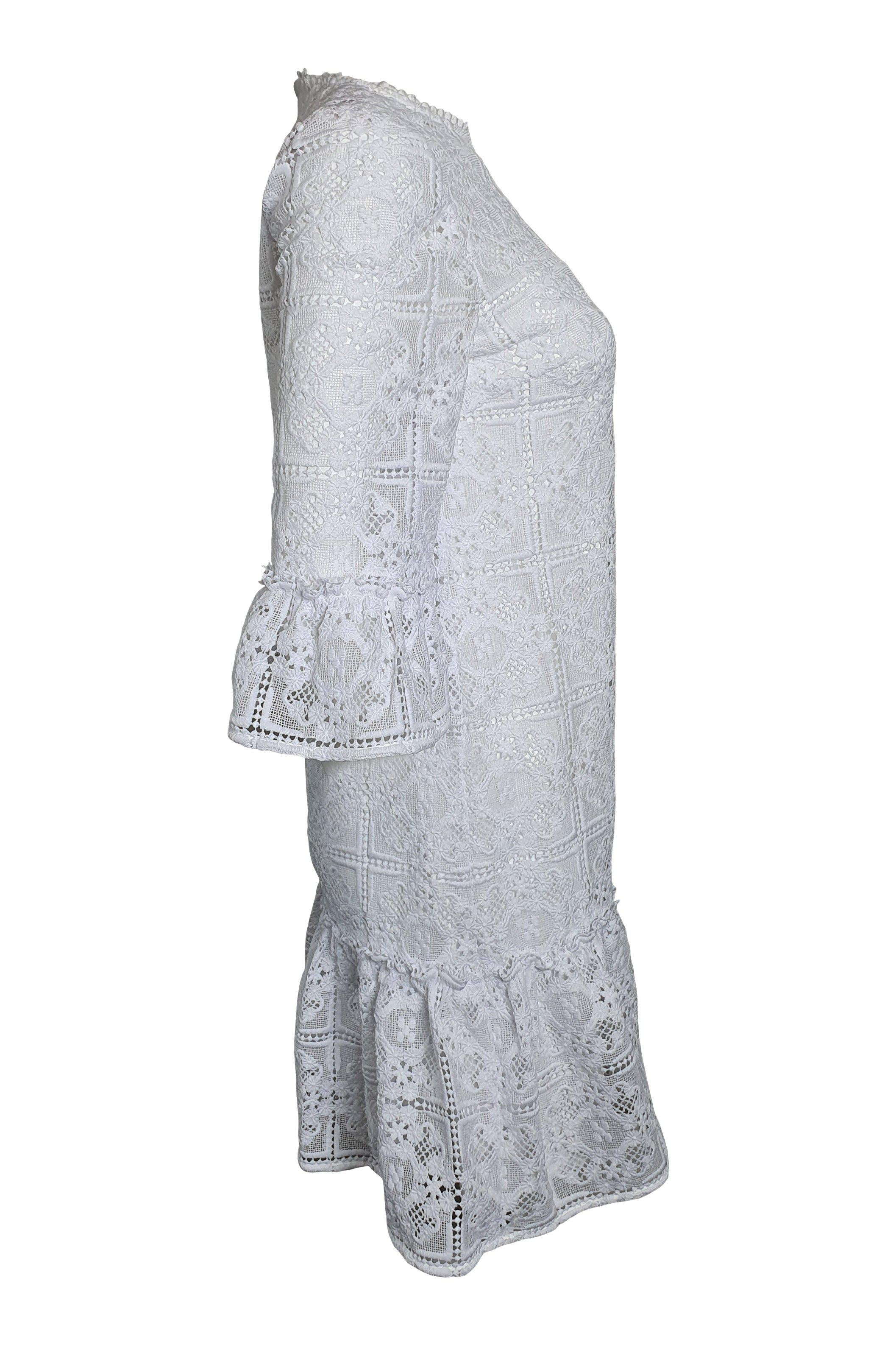 KATE SPADE New York White Scenic Route Lace Flounce Shift Dress (US 0 | UK 6)-The Freperie