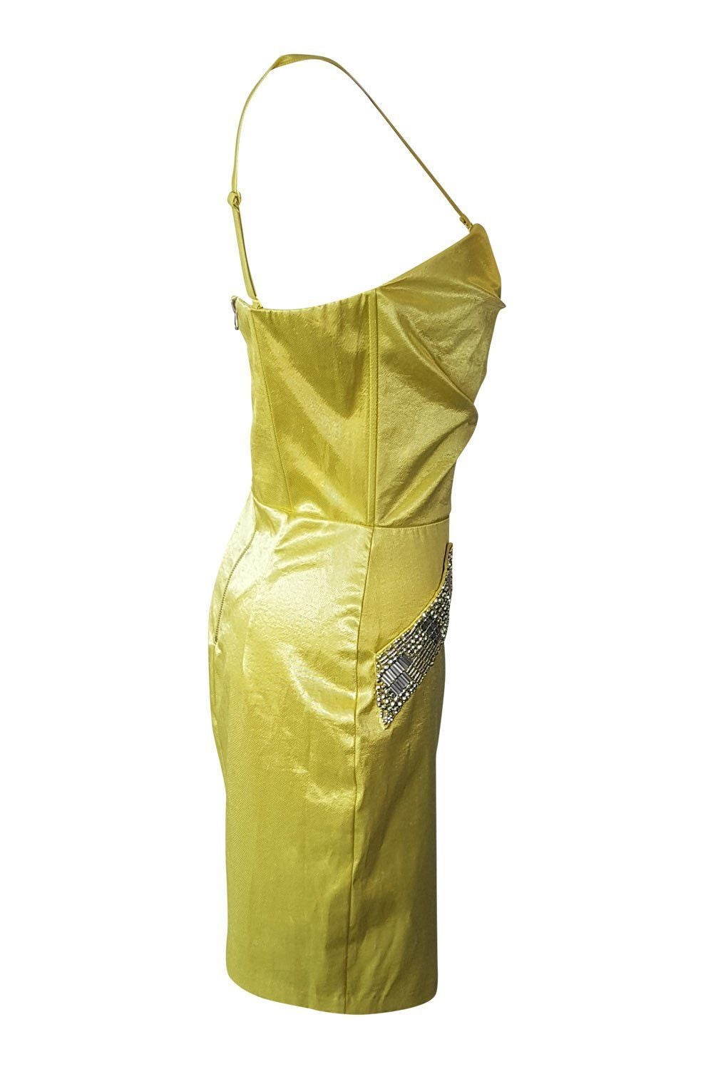 KRISP Yellow Satin Mini Dress (UK 8)-Krisp-The Freperie