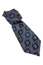 Load image into Gallery viewer, LANVIN Geometric Stripes and Squares Print Silk Tie (58&quot;)-LANVIN-The Freperie
