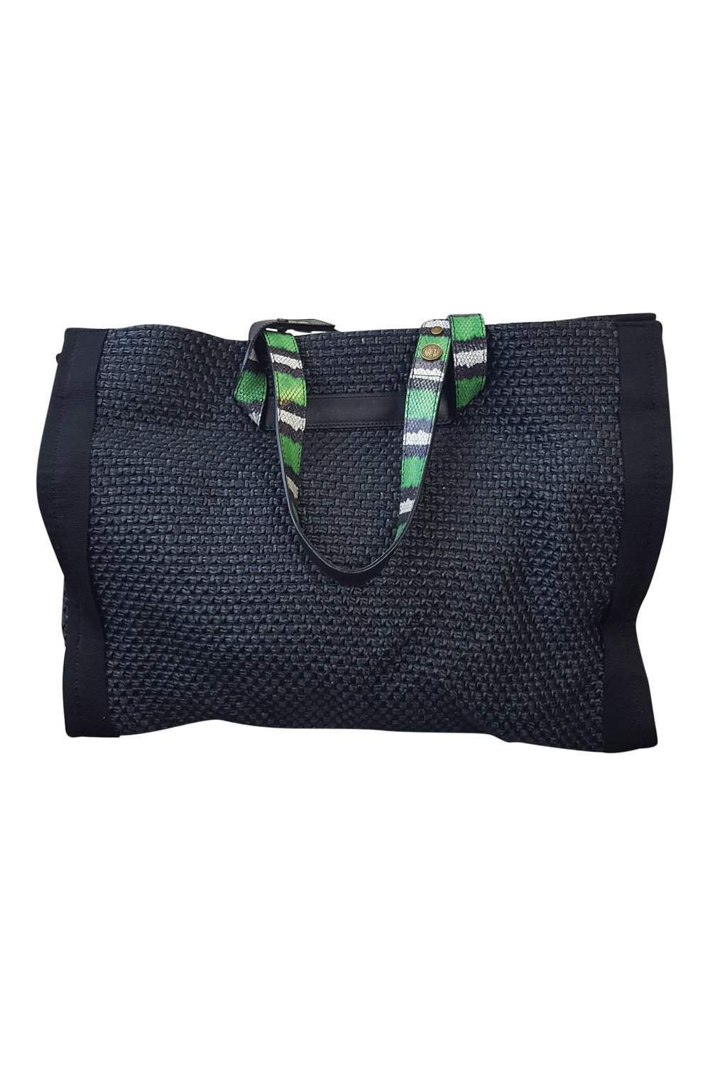LANVIN Large Woven Black Straw Tote Bag-LANVIN-The Freperie