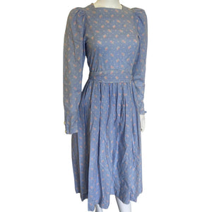 LAURA ASHLEY Vintage 80s Floral Prairie/Victorian Dress Blue Size UK 10 | US 8-The Freperie